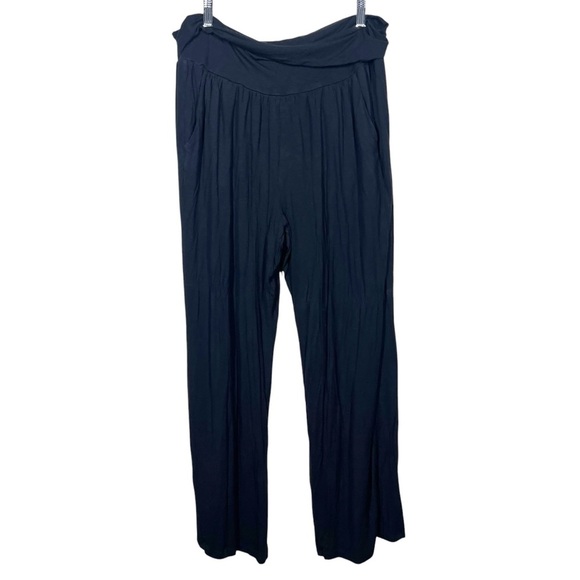 Athleta Womens Studio Wide Leg Pants Black Casual Relaxed Foldover Waist XL - Picture 1 of 9